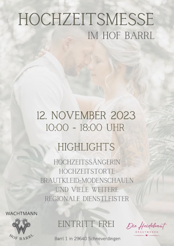 Hochzeitsmesse im Hof Barrl am 12.11.2023 von 10.00 bis 18.00 Uhr